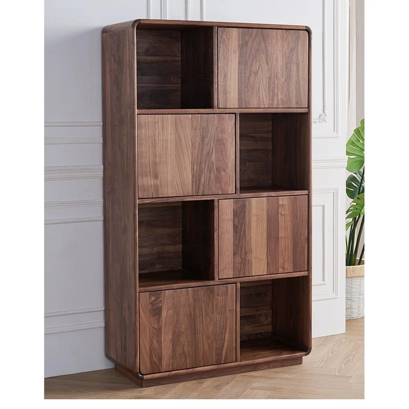 Crescent Contemporary Balance Walnut Wood Bookcase
