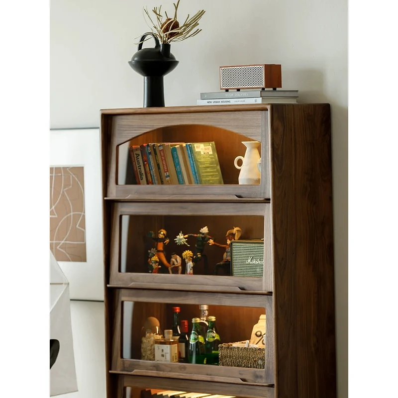 Luxe 5-Tier Glass Handle Display Walnut Bookcase