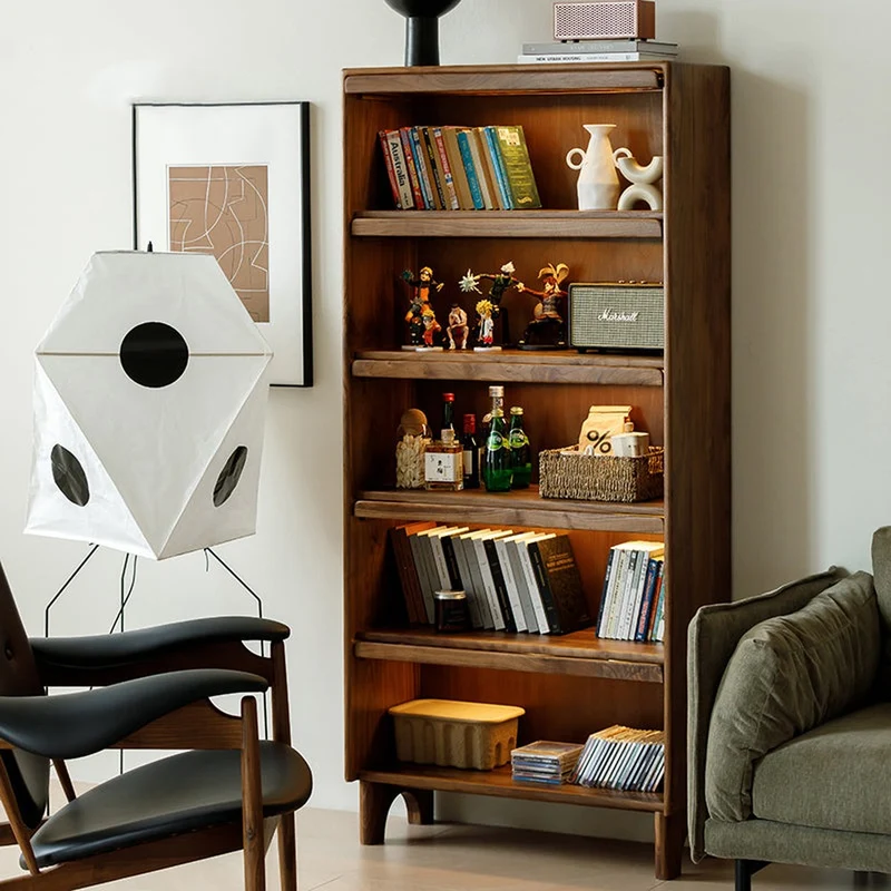 Luxe 5-Tier Glass Handle Display Walnut Bookcase