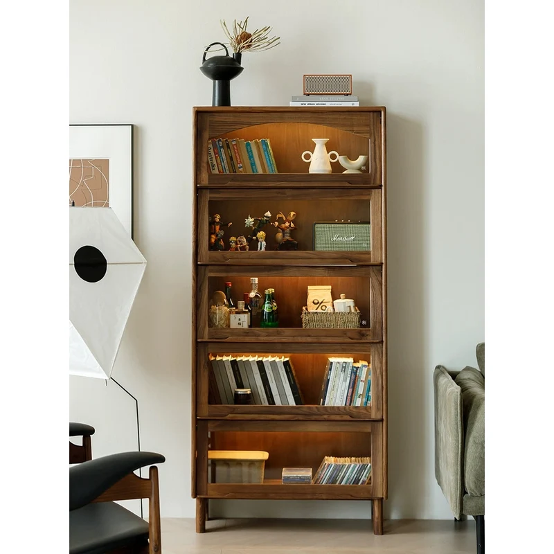 Luxe 5-Tier Glass Handle Display Walnut Bookcase