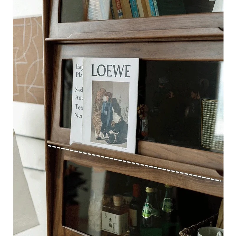 Luxe 5-Tier Glass Handle Display Walnut Bookcase