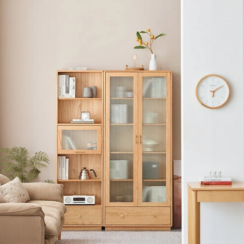 White Oak Wood Bookcase with Doors