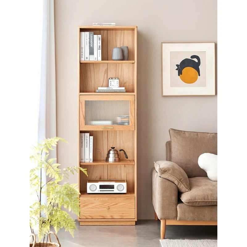 White Oak Wood Bookcase with Doors