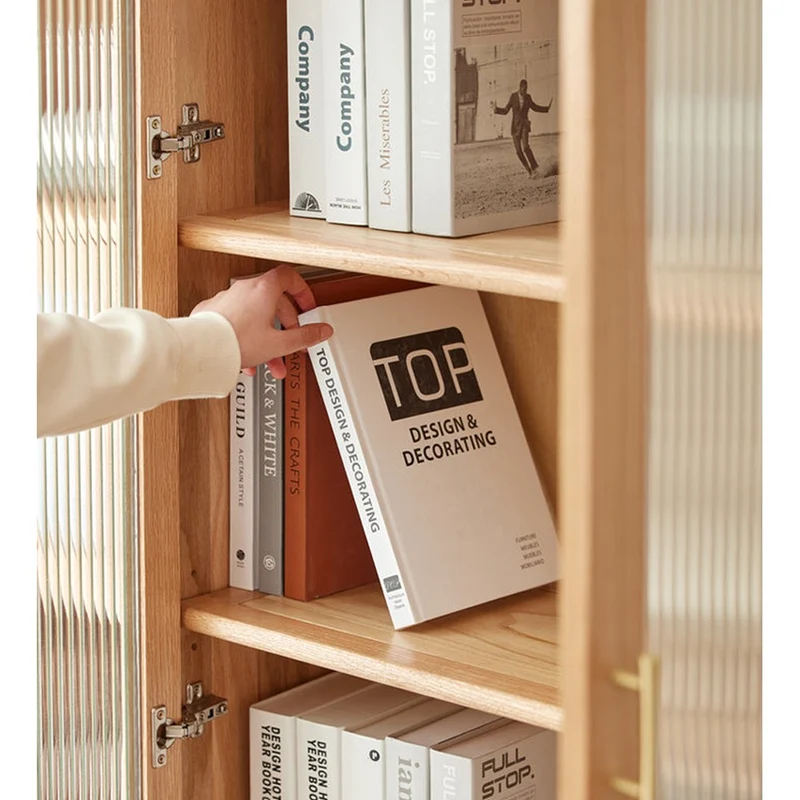 White Oak Wood Bookcase with Doors