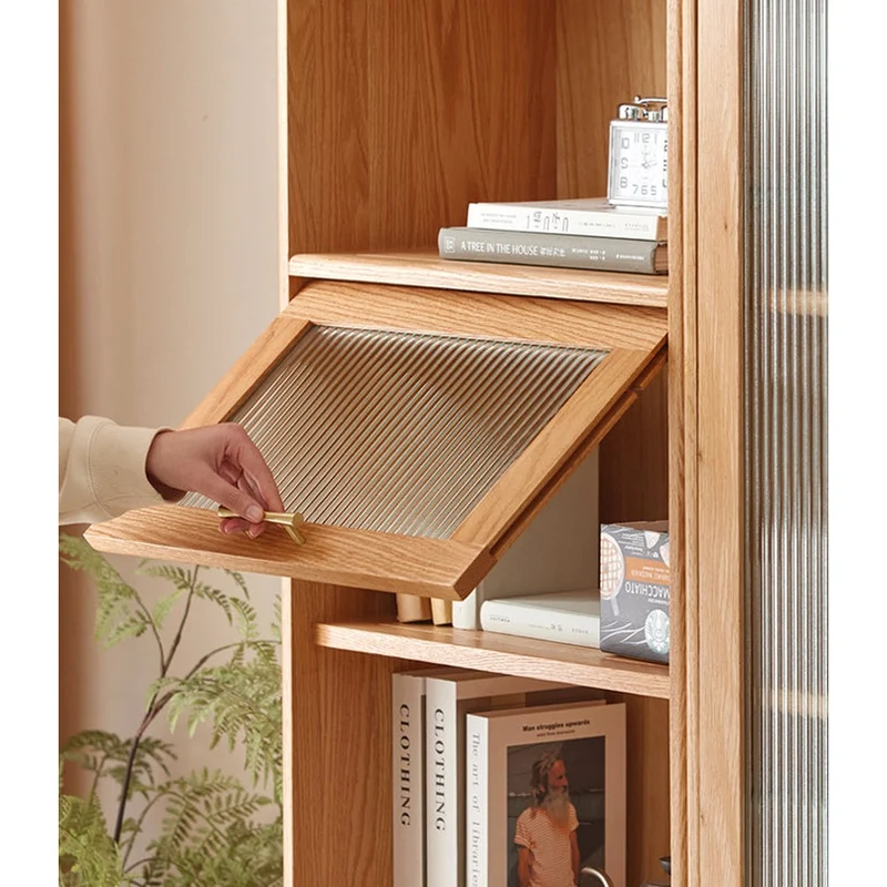 White Oak Wood Bookcase with Doors
