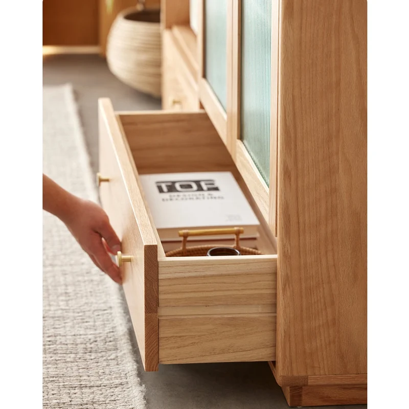White Oak Wood Bookcase with Doors