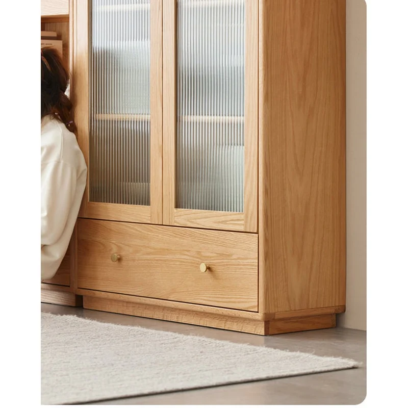 White Oak Wood Bookcase with Doors