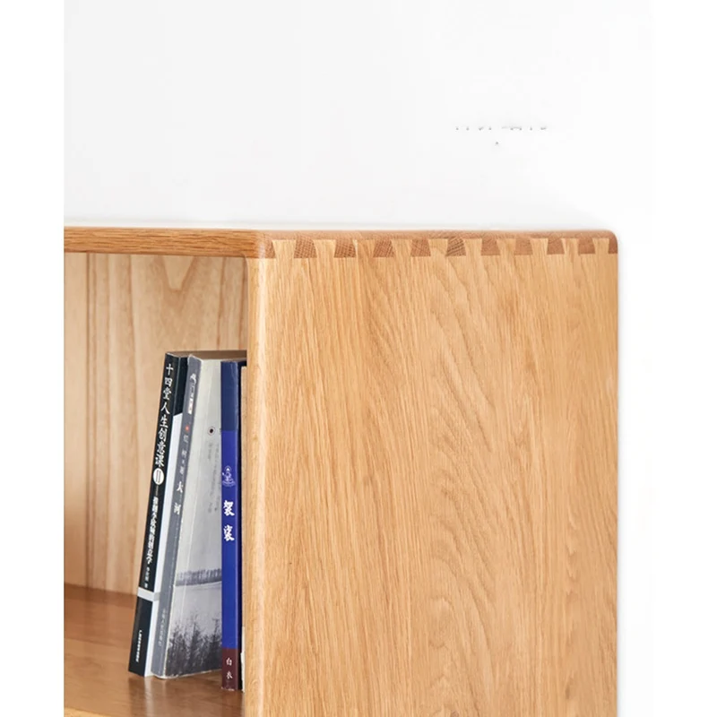 Natural Solid White Oak Wood Open Bookcase with Shelves