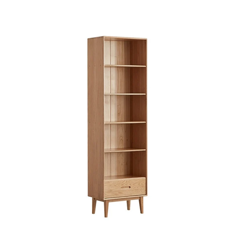 Natural Solid White Oak Wood Open Bookcase with Shelves