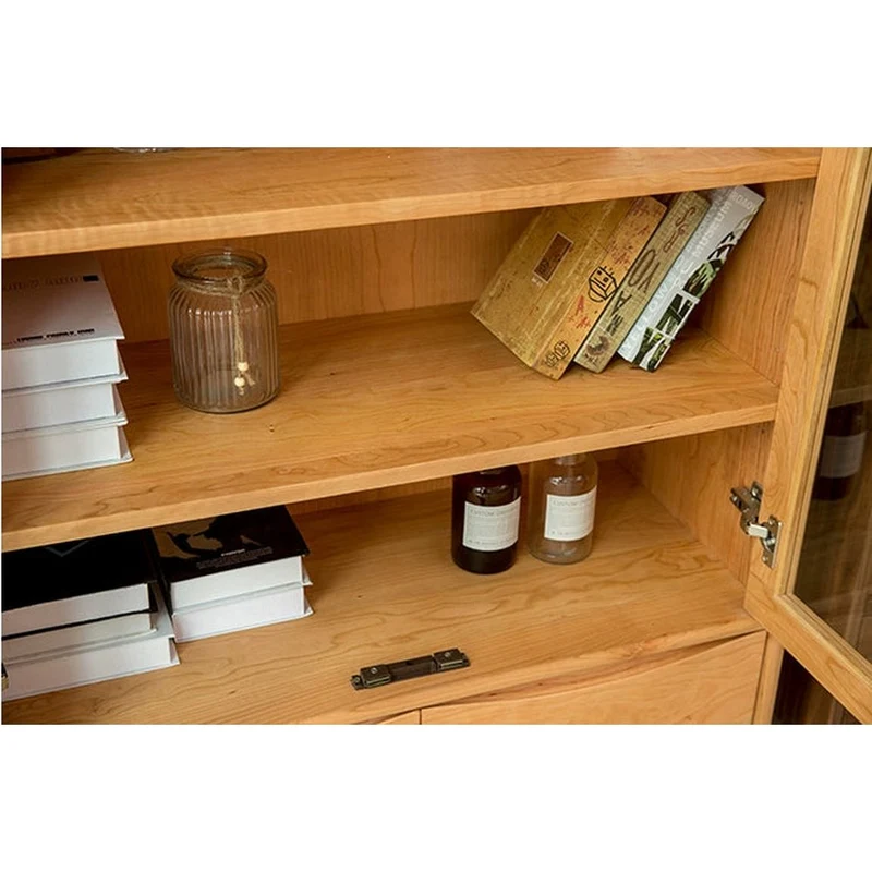 Solid American Cherry Wood Bookcase with Glass Doors