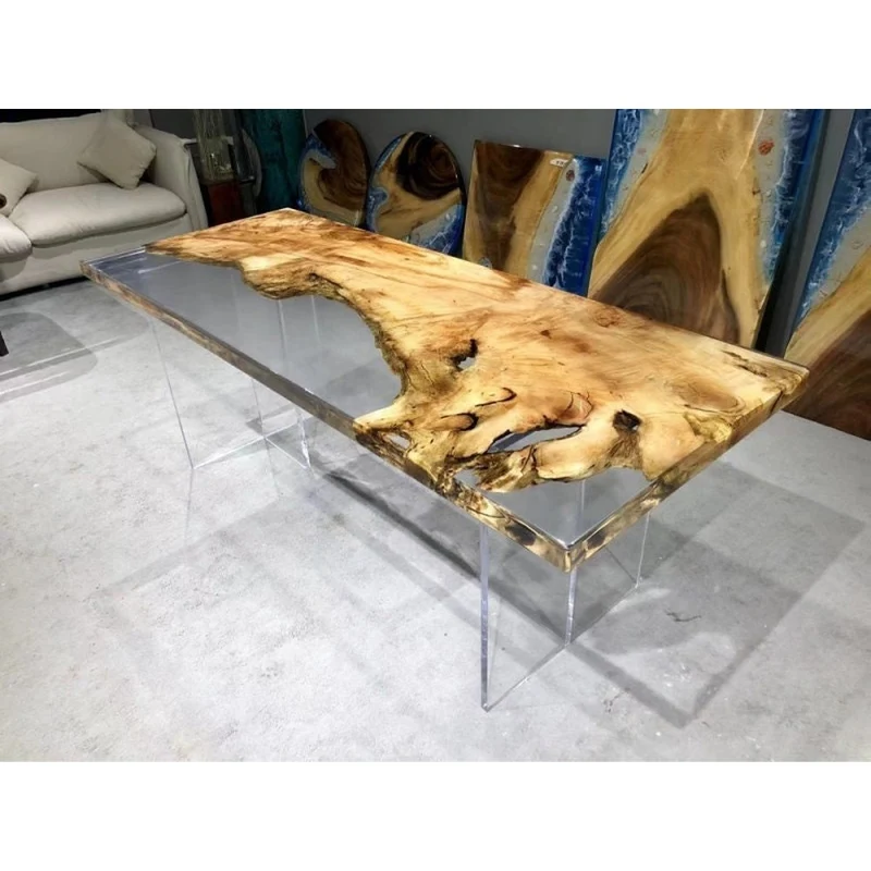 Custom Live Edge Poplar Wood Epoxy Resin Dining Table