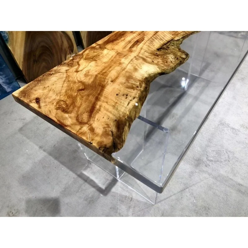 Custom Live Edge Poplar Wood Epoxy Resin Dining Table