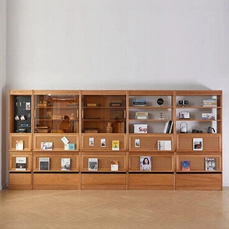 Big Cherry Wood Bookcase with Glass Doors