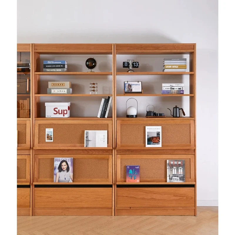 Big Cherry Wood Bookcase with Glass Doors