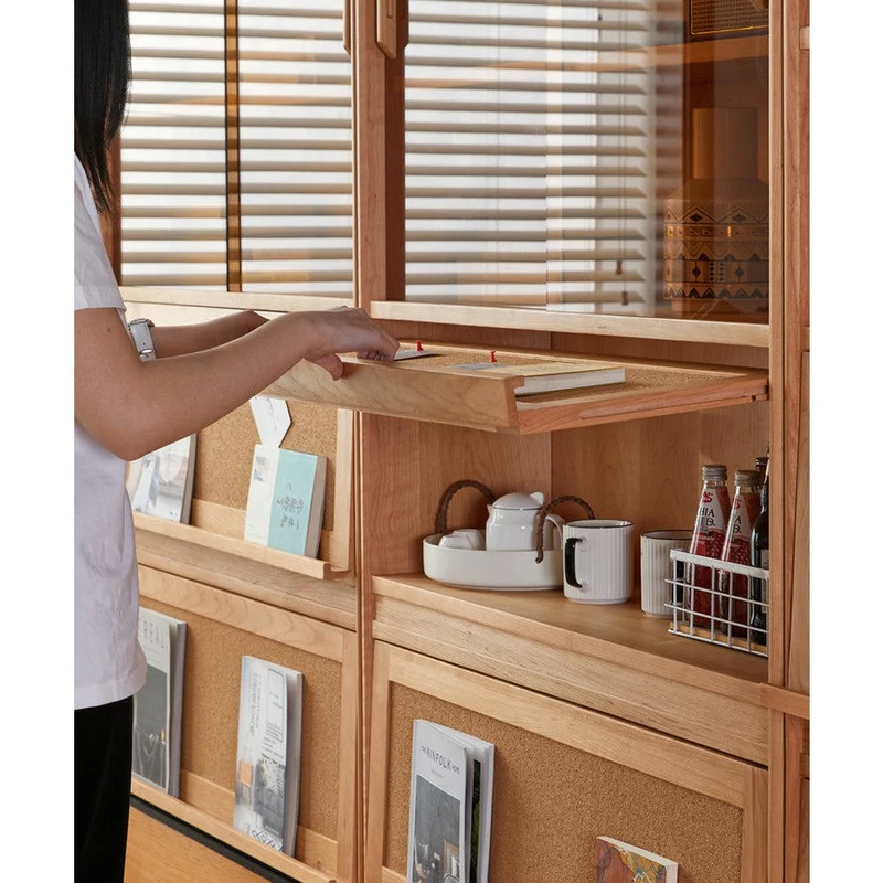 Big Cherry Wood Bookcase with Glass Doors