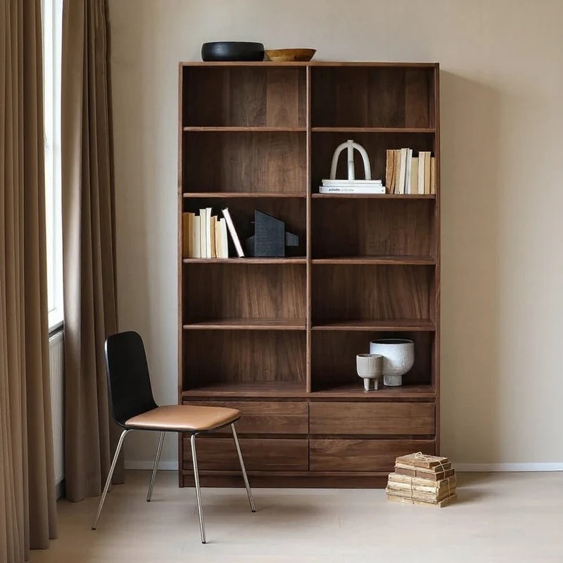 Mosaic Solid Dark Walnut Wood Bookcase with Shelves