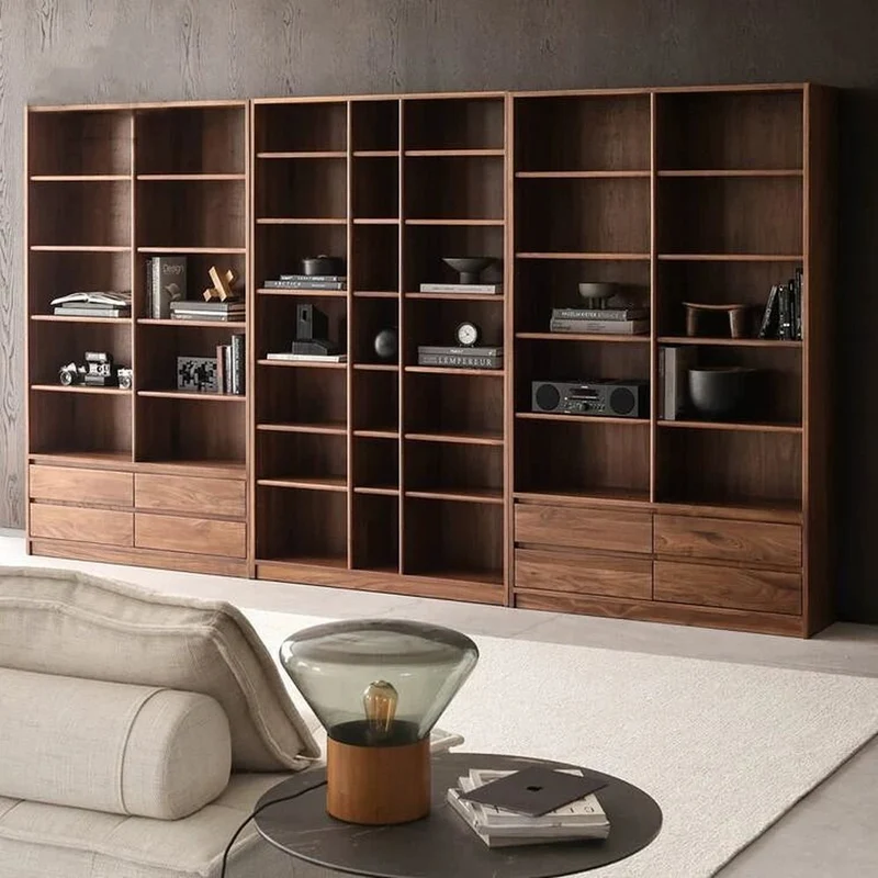 Mosaic Solid Dark Walnut Wood Bookcase with Shelves