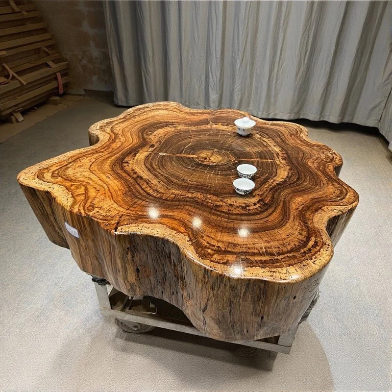 Live Edge Drumbeat Beli Noir Solid Wood Round Drum Table