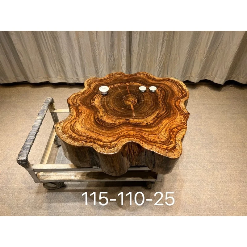 Live Edge Drumbeat Beli Noir Solid Wood Round Drum Table
