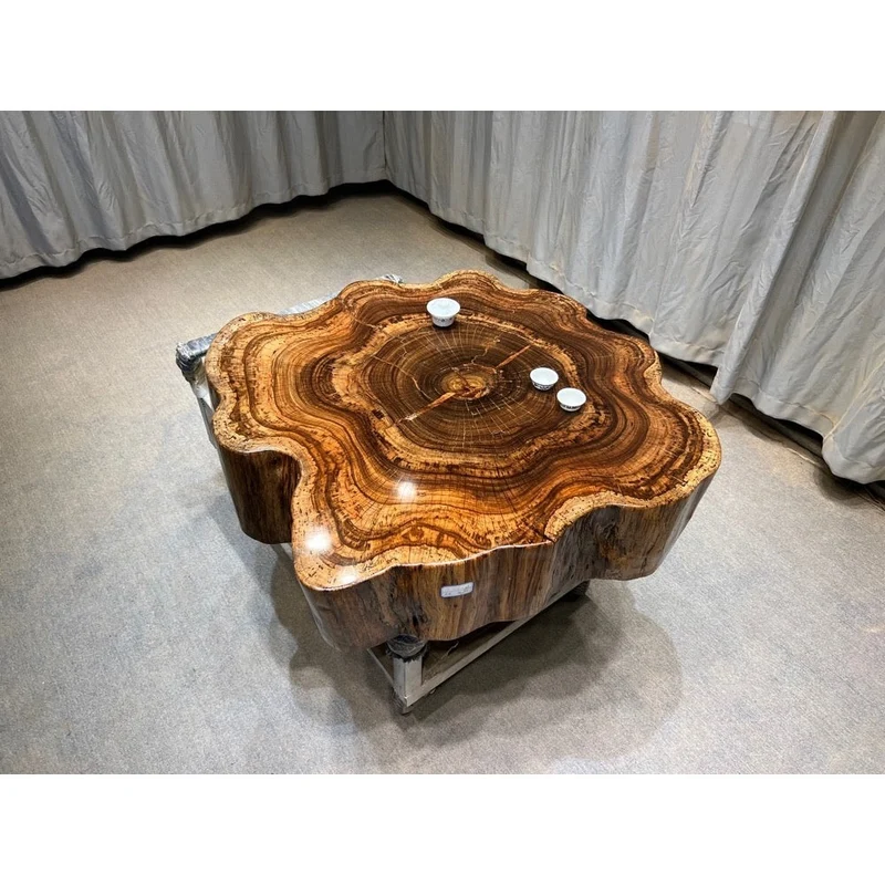 Live Edge Drumbeat Beli Noir Solid Wood Round Drum Table
