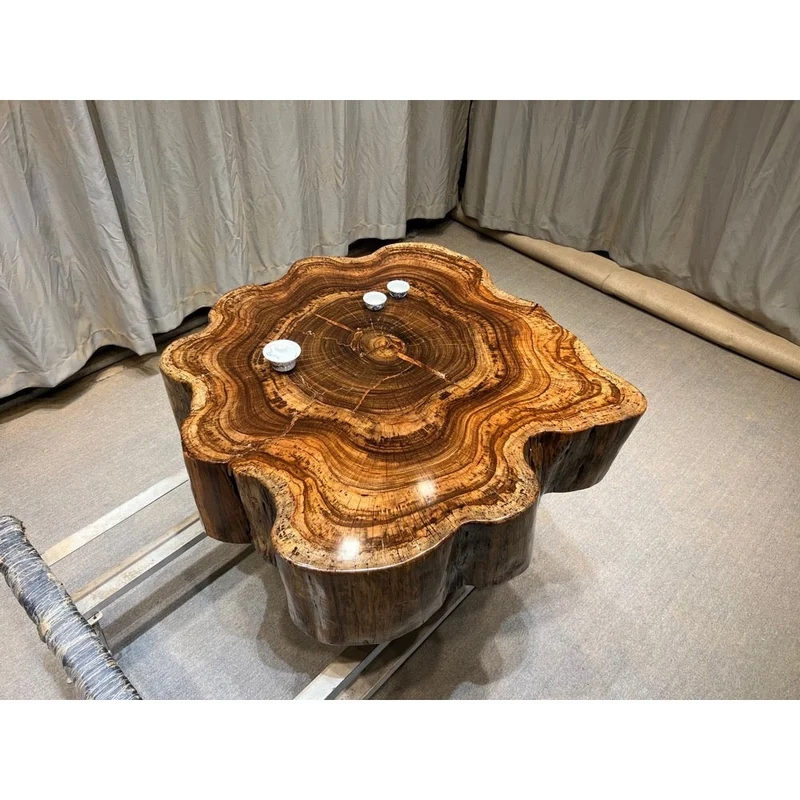 Live Edge Drumbeat Beli Noir Solid Wood Round Drum Table