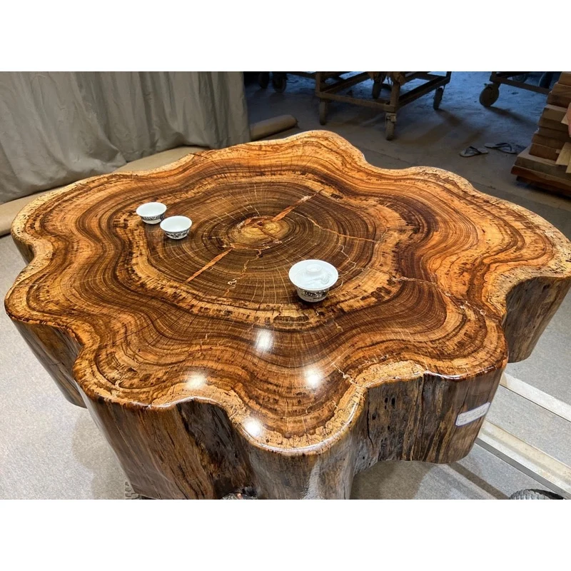 Live Edge Drumbeat Beli Noir Solid Wood Round Drum Table