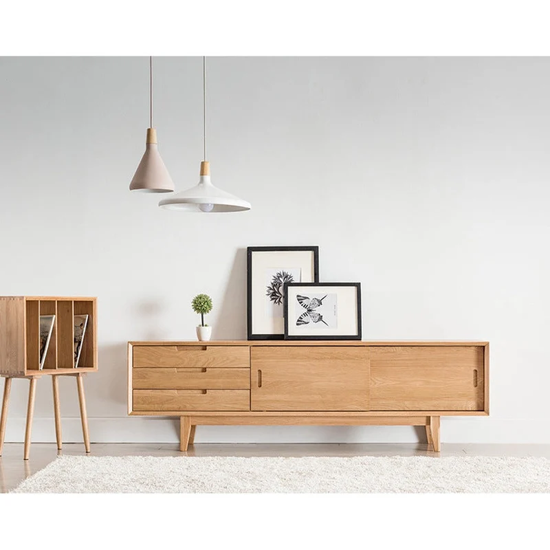 Natural Brightness White Oak Wood TV Cabinet