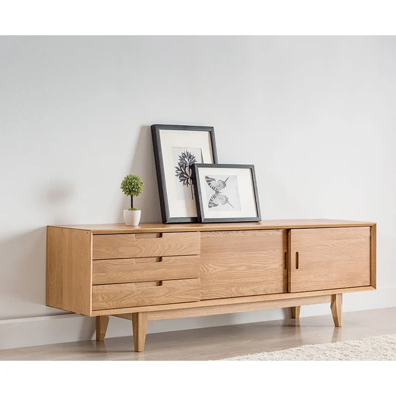 Natural Brightness White Oak Wood TV Cabinet