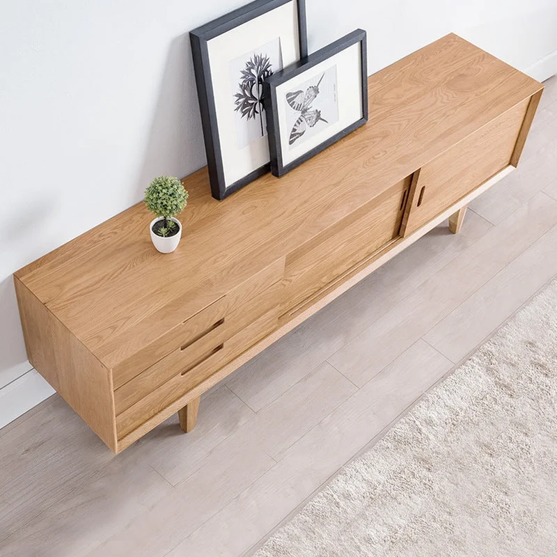 Natural Brightness White Oak Wood TV Cabinet
