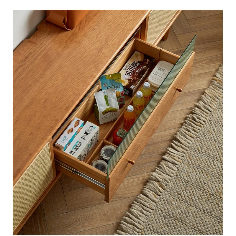 Heritage Cherry Wood TV Stand with Rattan Door