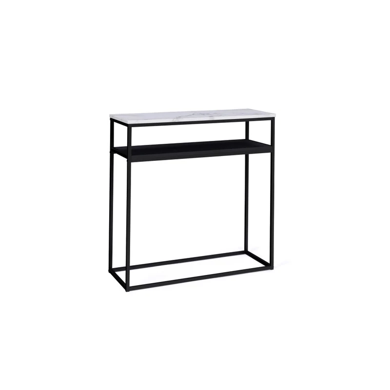 Console d'entrée Glam double plateau effet marbre et pieds noirs