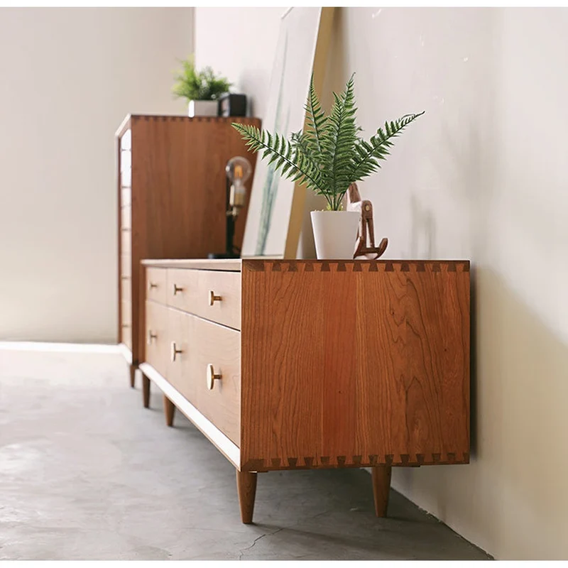 Stylish Storage Cherry Wood Console with Drawers
