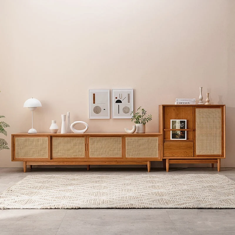 Summit 4 Rattan Sliding Door Cherry TV Stand