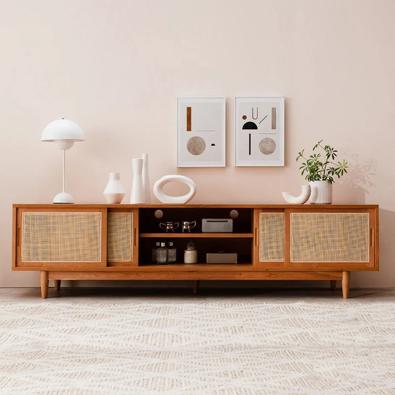 Summit 4 Rattan Sliding Door Cherry TV Stand