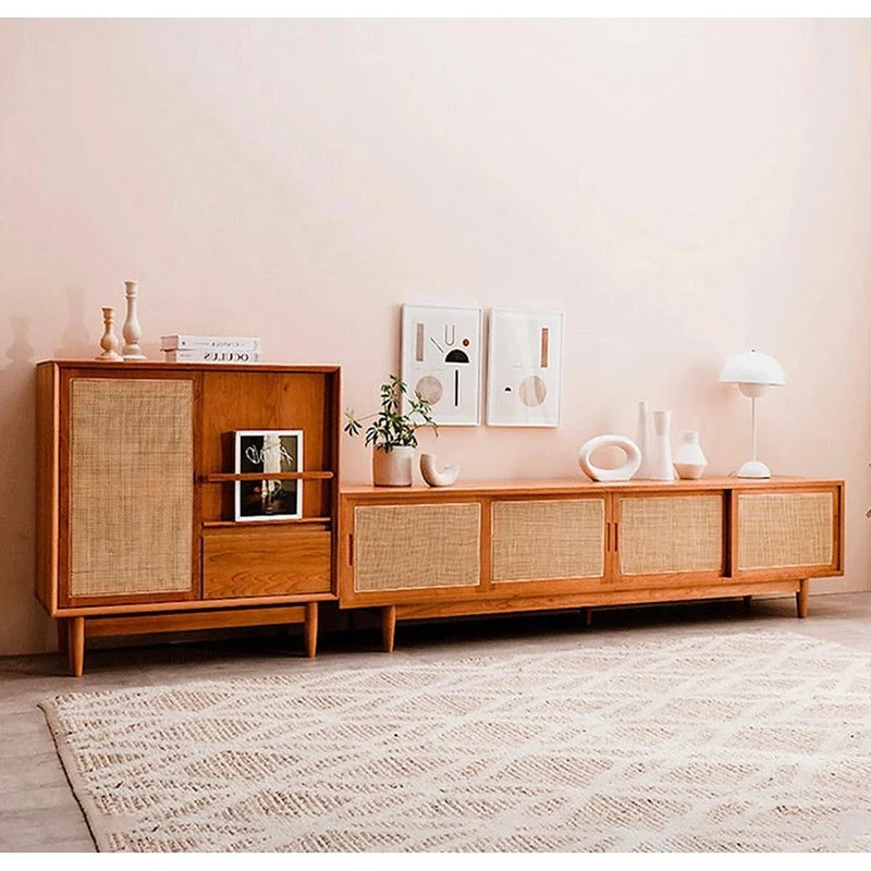 Summit 4 Rattan Sliding Door Cherry TV Stand