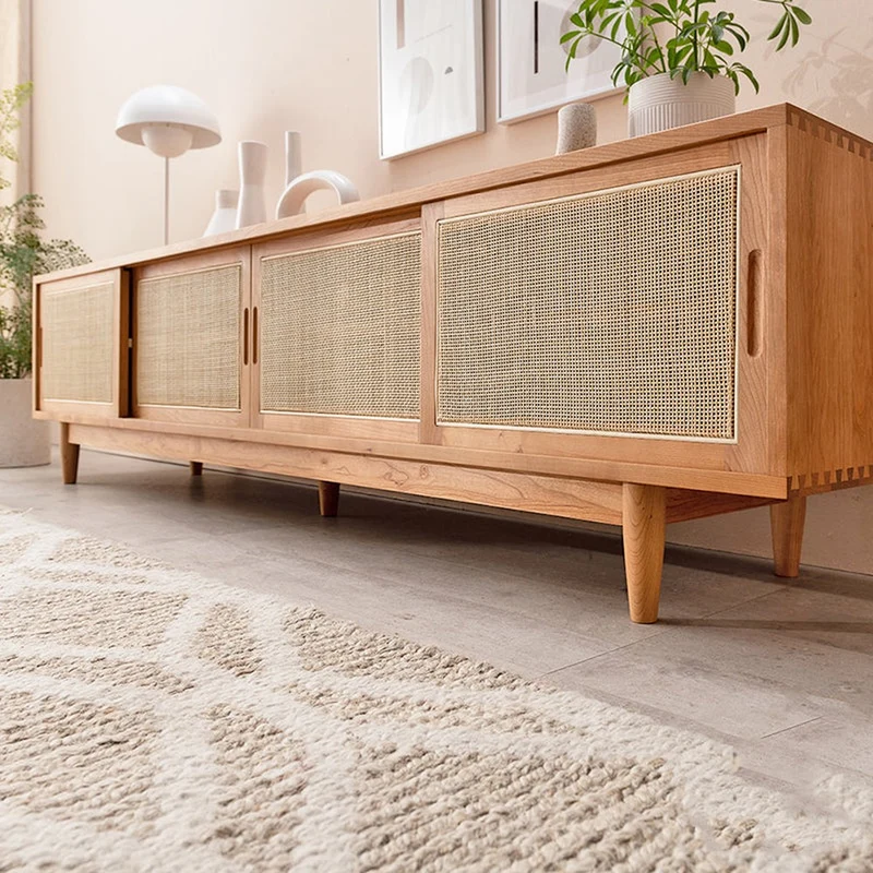 Summit 4 Rattan Sliding Door Cherry TV Stand
