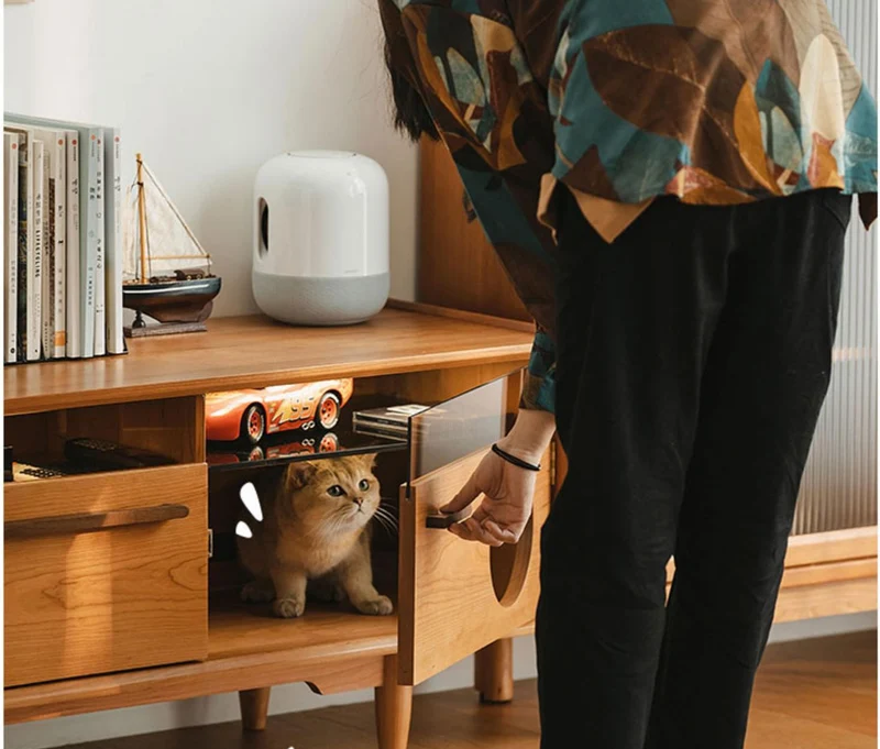 Versatile Cherry Wood Entertainment Stand with Cat Drawers