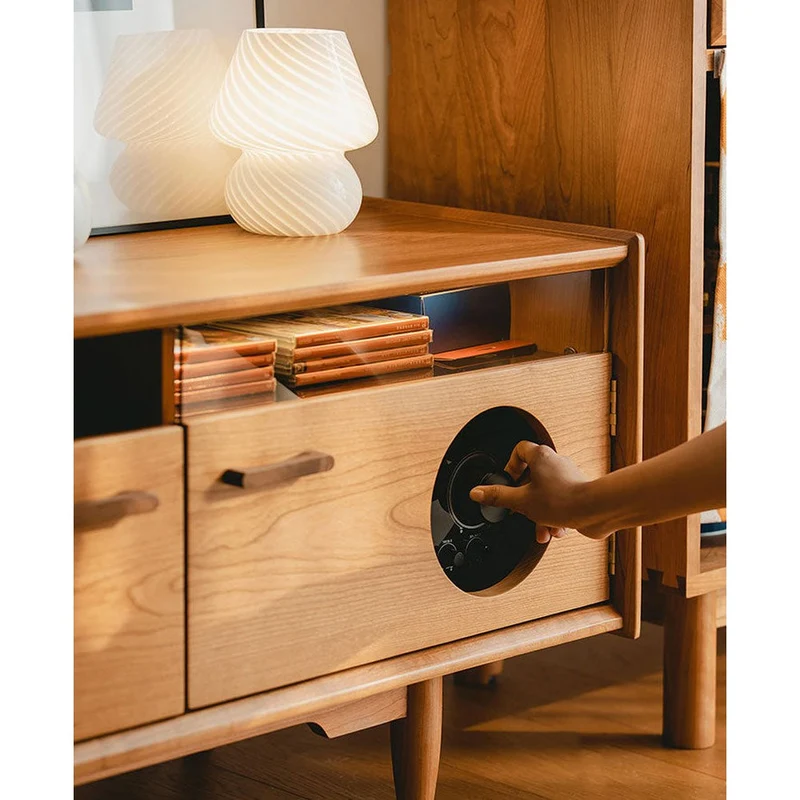 Versatile Cherry Wood Entertainment Stand with Cat Drawers