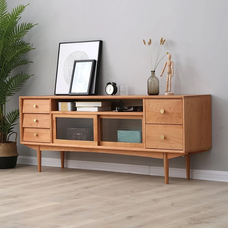 Versatile Cherry Wood Entertainment Stand with Storage