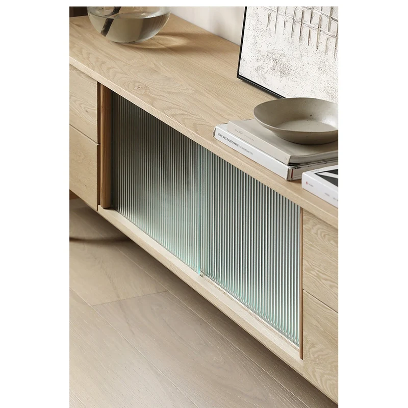 Japandi Art Deco White Oak Wood TV Stand