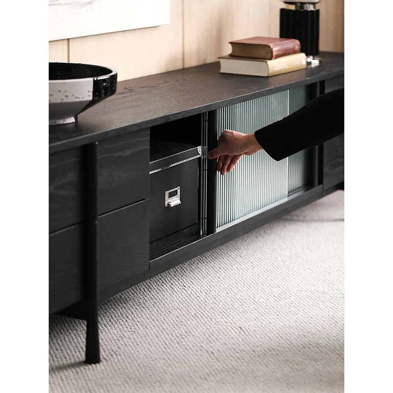 Japandi Art Deco White Oak Wood TV Stand
