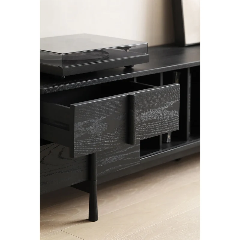 Japandi Art Deco White Oak Wood TV Stand