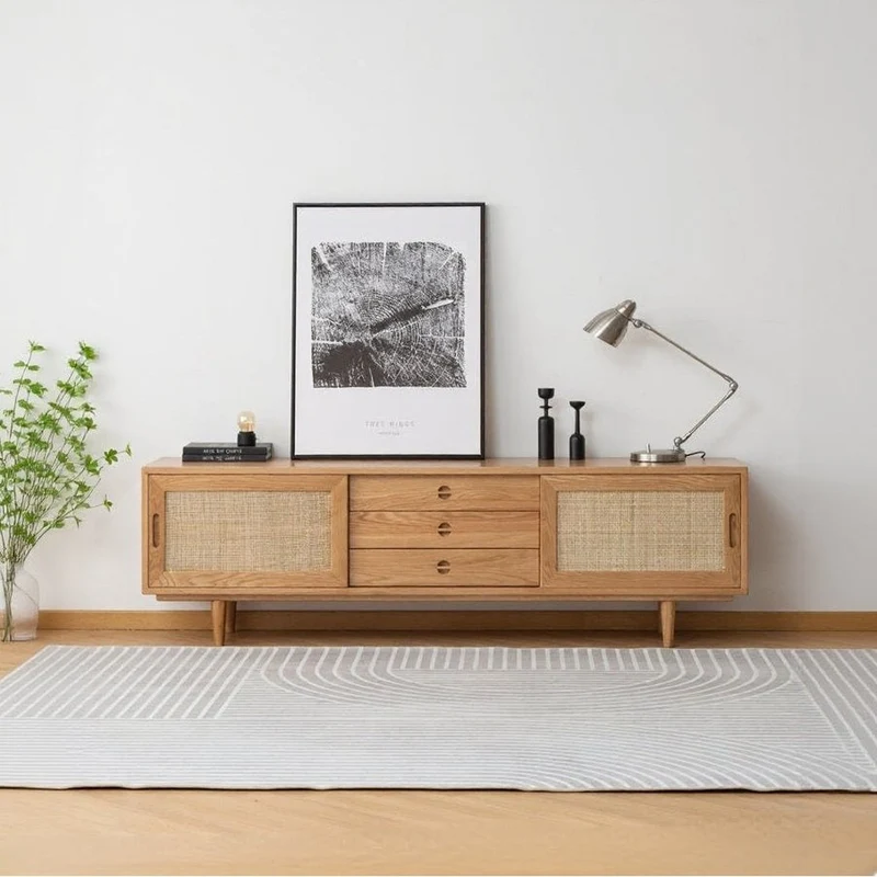 Multi-Functional Oak Wood TV Unit with Drawers