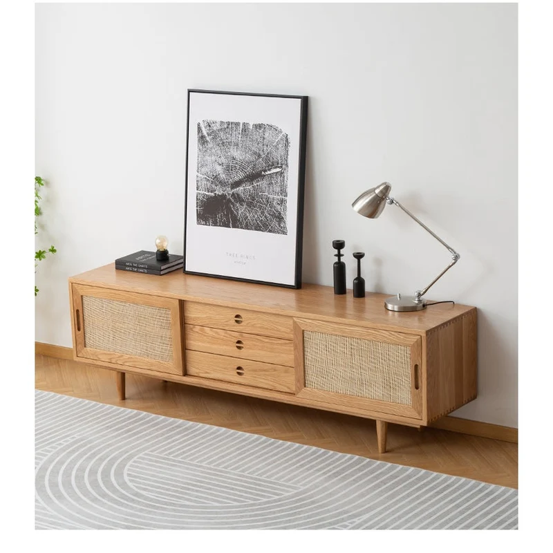 Multi-Functional Oak Wood TV Unit with Drawers