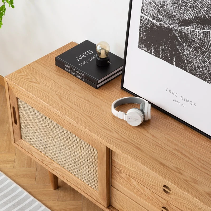 Multi-Functional Oak Wood TV Unit with Drawers