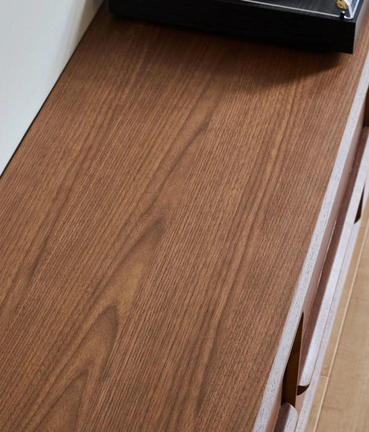 Minimalist Walnut Wood TV Stand with 4 Drawers