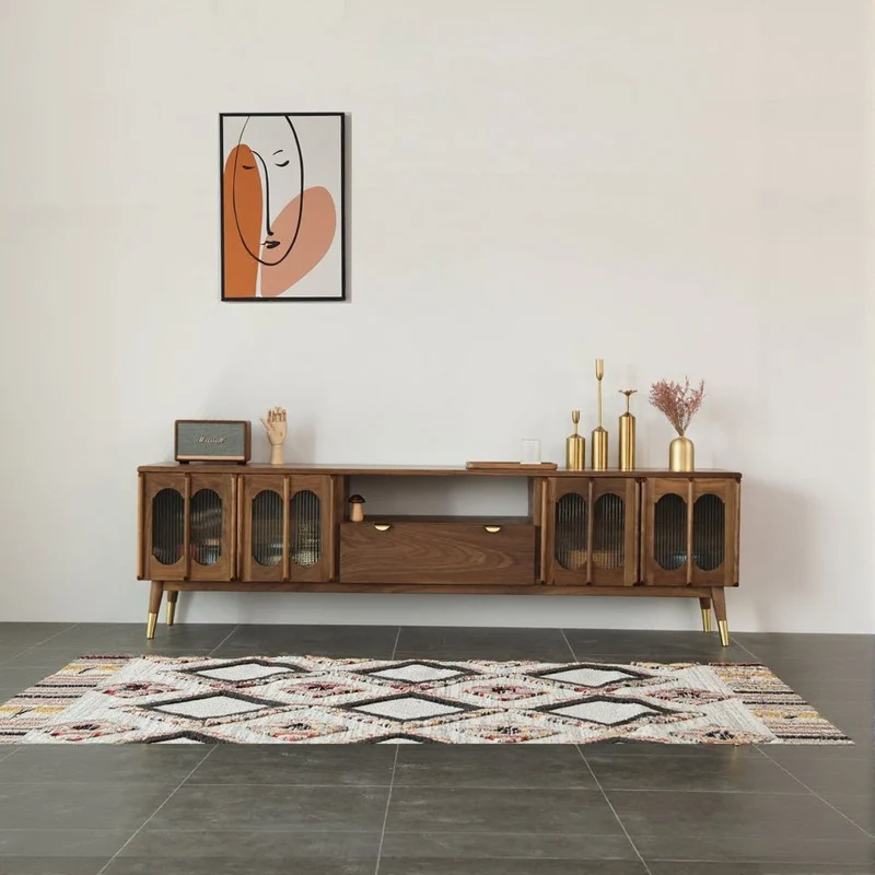 Artisan Crafted Rome Arch Door Walnut Wood TV Console