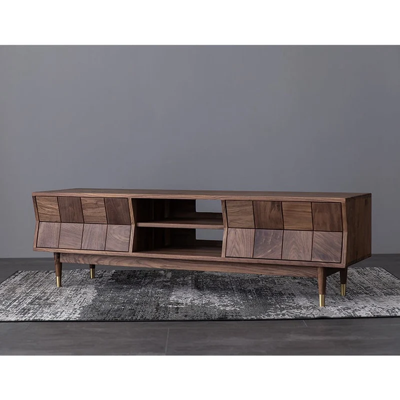 Charming Red Brick Inspired Solid Walnut Wood TV Stand