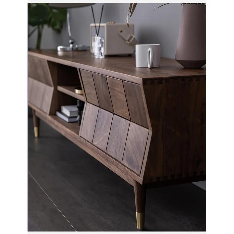 Charming Red Brick Inspired Solid Walnut Wood TV Stand