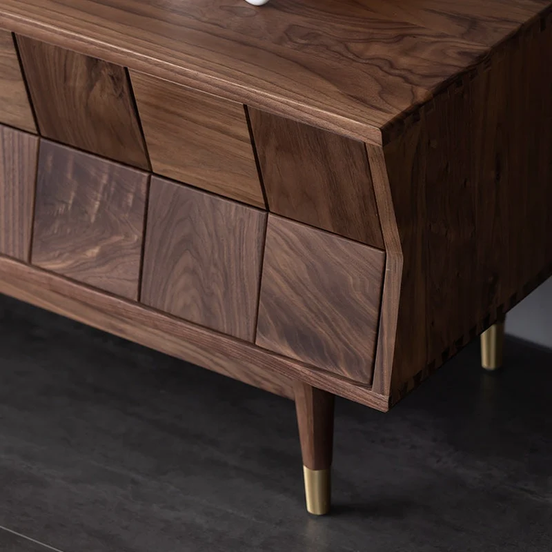 Charming Red Brick Inspired Solid Walnut Wood TV Stand